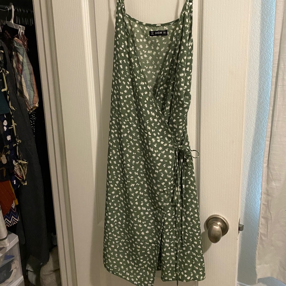 Sage green wrap v neck dress